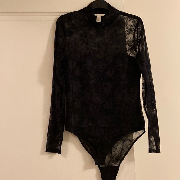 H&M Tops - black tulle Bodysuit, M